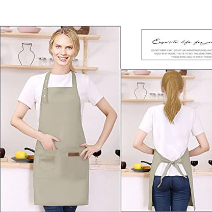 Kitchen Cooking Apron for Women Men with Big Pockets Canvas Waterproof Aprons for Server Pottery Artist Chef Apron - color: Off-white