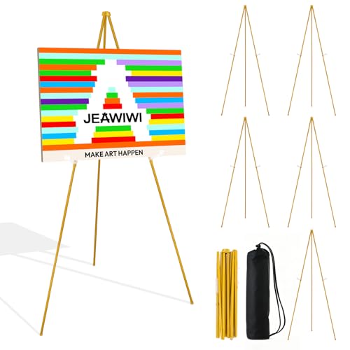 JEAWIWI 6PCS Golden Easel Stand for Wedding Sign Stand, 66 Inch Adjustable Metal Easels for Display, Portable Folding Easel for Wedding, Display Show, Arts, Poster with Portable Bags - color: Gold, size: 6 PCS