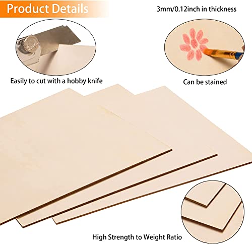 12 Pack Basswood Sheets for Crafts-16 x 16 x 1/8 Inch- 3mm Thick Plywood Sheets with Smooth Surfaces-Unfinished Squares Wood Boards for Laser Cutting, Wood Burning, Architectural Models, Staining - size: 16 x 16 inch