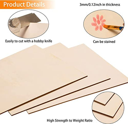 12 Pack Basswood Sheets for Crafts-16 x 16 x 1/8 Inch- 3mm Thick Plywood Sheets with Smooth Surfaces-Unfinished Squares Wood Boards for Laser Cutting, Wood Burning, Architectural Models, Staining - size: 16 x 16 inch