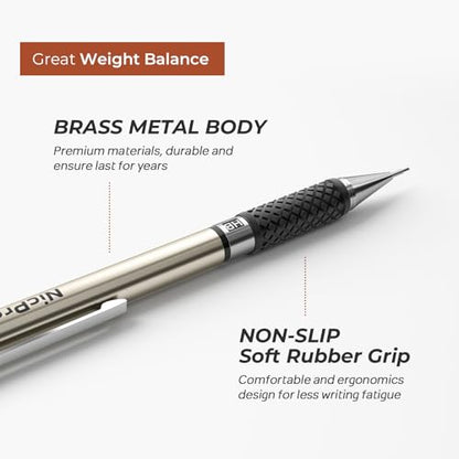 Nicpro 6PCS Art Mechanical Pencil Set, 3PCS Metal Drafting Pencil 0.5 mm & 0.7 mm & 0.9 mm & 3PCS 2mm Graphite Lead Holder (2B HB 2H) For Writing, Sketching Drawing With Lead Refills Case - color: Silver