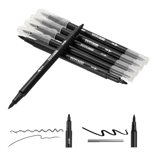 PATIKIL Dual Brush Markers, Black Fine and Brush Tip Pen Artist Colored Marker Set Supplies for Adult Coloring Books Lettering Journaling Calligraphy Drawing Doodling, 6 Pcs - color: Black