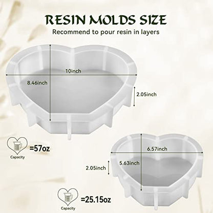 2Pcs 10 Inch Large Heart Shape Resin Molds, Silicone Molds for Flower Preservation, Deep Epoxy Resin Molds for Resin Art Casting, DIY Wedding, Valentine, Anniversary, Home Decor Gift