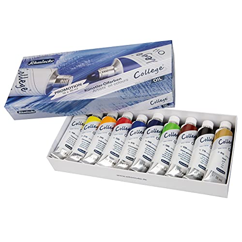 Schmincke - College Oil, oil paint set 10 x 35 ml aluminium tubes, 85 706 097, artist's oil paints in study quality, basic range, with proven artist pigments and natural vegetable oils