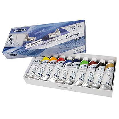 Schmincke - College Oil, oil paint set 10 x 35 ml aluminium tubes, 85 706 097, artist's oil paints in study quality, basic range, with proven artist pigments and natural vegetable oils