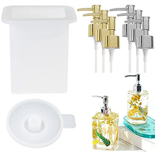 Dispenser Pump Bottle Resin Mold Kit, 1pcs Bathroom Silicone Bottle Mold with 6pcs Pump Dispenser for Soap,Shampoo,Lotions, Pump Bottles Mold for Hand Sanitizer, Conditioner, Home Decor(Square) - color: Square