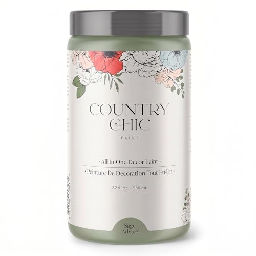 Country Chic All-in-One Chalk Paint for Furniture, Cabinets, Home Decor, Eco-Friendly, Matte Finish, Built-In Primer & Top Coat for Wood, Metal - Sage Advice (sage Green) - Quart 32 oz (950 ml) - color: Sage Advice, size: 32 Fl Oz (Pack of 1)
