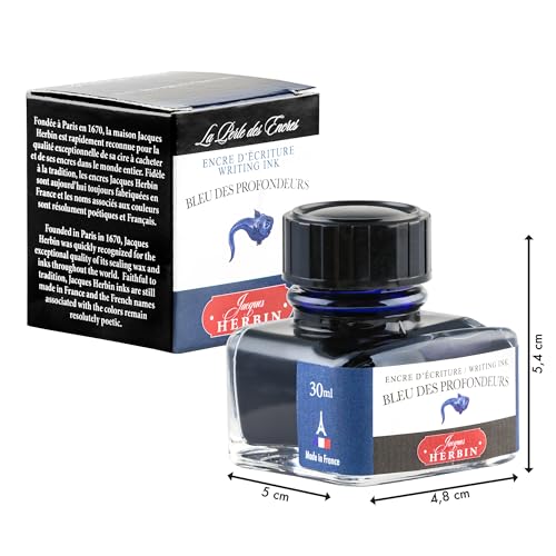 Jacques Herbin 13018T - 30ml Bottle of Ink for Fountain Pens and Rollerball Pens - Bleu des Profondeurs - color: Deep Blue, size: 1 fl oz