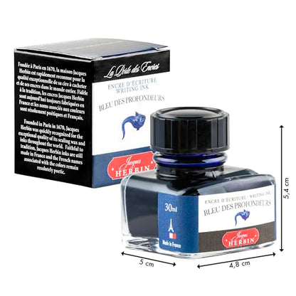 Jacques Herbin 13018T - 30ml Bottle of Ink for Fountain Pens and Rollerball Pens - Bleu des Profondeurs - color: Deep Blue, size: 1 fl oz