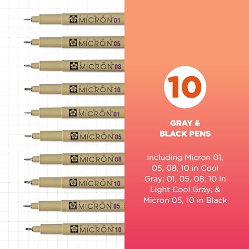 SAKURA Pigma Micron Fineliner Pens - Archival Black and Gray Ink Pens - Pens for Writing, Drawing, or Journaling - Assorted Point Sizes - 1 count Pack of 10 - size: 10 Pens