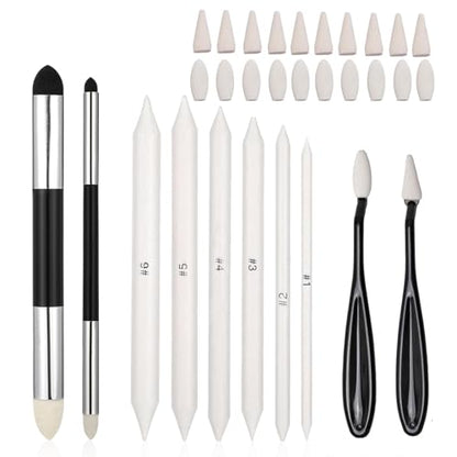 30 Pcs Oil Pastel Blending Tools, Blending Stumps and Tortillons Set for Rub and Buff with Sponge Replacement Heads Artists Students Sketching Drawing
