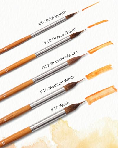 Watercolor Brushes Set, Extended Brushes, Dancart Watercolor Paint Brushes for Detail Painting, Natural & Mink Hair Blend, Birch Wood Handle - color: Brown