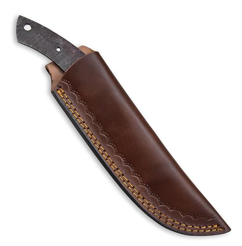 Custom Hand Forged Damascus Steel Blank Blade DIY Knife Making Kit Including Walnut Scale, Leather sheath, Pin, Fiber Sheet Camping Blade Damascus Blade Billet Handmade Knife Making Supply (BK-J) - color: BK-J