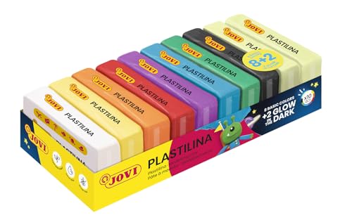 Jovi - Non Drying Modeling Clay, 8 Basic Color + 2 Glow in The Dark | Glow in the Dark - Non-Toxic - Non-Drying - For Kids Ages 3+ - Plant Based - color: Basic + Glow