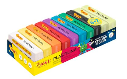 Jovi - Non Drying Modeling Clay, 8 Basic Color + 2 Glow in The Dark | Glow in the Dark - Non-Toxic - Non-Drying - For Kids Ages 3+ - Plant Based - color: Basic + Glow