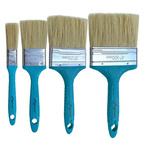 Magimate Stain Brush Set 1-inch 2-inch 3-inch and 4-inch Assortment, Bristle Paint Brush, Natural Bristle Blended with Synthetic, Chip Paint Brush Variety Staining Brushes Pack of Four