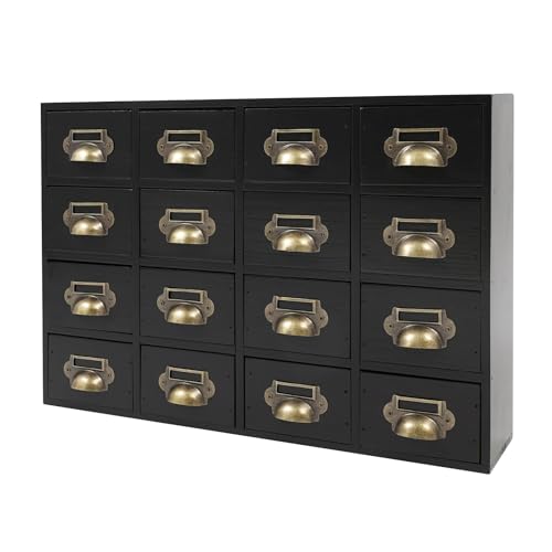 Desk Drawer Organizer | 16 Drawers Apothecary Cabinet | Apothecary Supplies Vintage Chests | Desktop Chest Drawer | Wooden Desk Drawer Organizer for Tea Collection, Stationery (Black-16 Drawers) - color: Black-16 Drawers