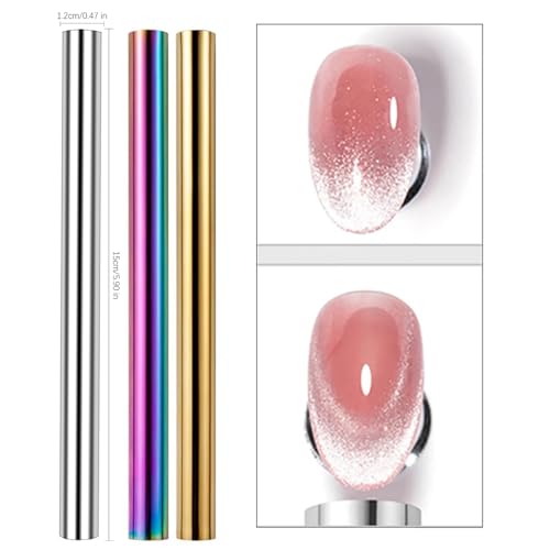 Cat Eye Nail Magnet Gel Nail Polish Magnetic Cylindrical Strong Magnet Stick Cat Eye Nail Art Magnet 3d Cat Eye Magnetic Nail Polish Tool Double Headed Magnet for Nails Salon (Silver) - color: Style 1