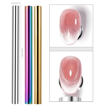 Cat Eye Nail Magnet Gel Nail Polish Magnetic Cylindrical Strong Magnet Stick Cat Eye Nail Art Magnet 3d Cat Eye Magnetic Nail Polish Tool Double Headed Magnet for Nails Salon (Silver) - color: Style 1