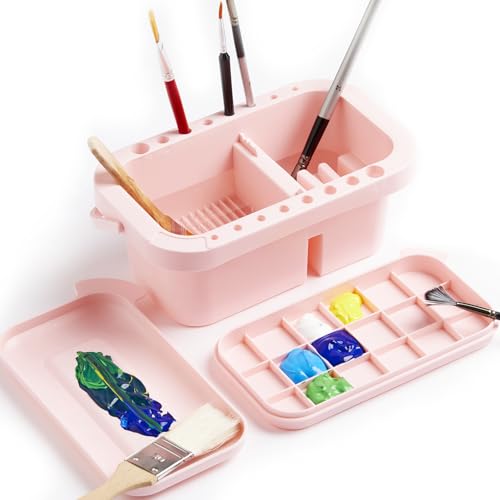 SEVENY Multifunctional Paint Brush Cleaner & Holder, Pink | Painting Accessories, With Handle, For Acrylic, For Watercolor, For Water-Based Paints - color: Pink