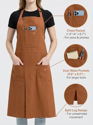 Molaxhome Split Apron with 3 Pockets,Unisex Pottery Apron with Adjustable Strap for Kitchen Ceramics - color: Brown