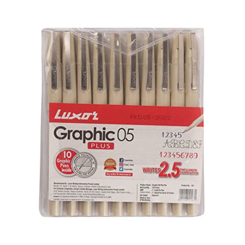 Luxor Graphic Micro Assorted Fineliner Pens, Pack of 10, Perfect for Detailed Artwork and Writing - color: Assorted