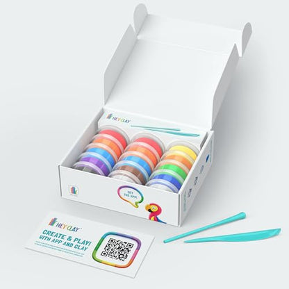Hey Clay 15 Cans Set - Colourful Modelling Kids Air-Dry Clay 15 Cans with Sculpting Tools and Fun Interactive Instructions for Children Age 3+ (Birds) - style: Birds