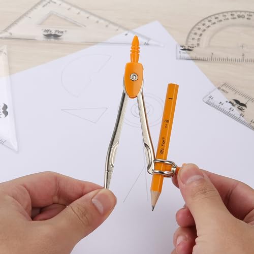 Mr. Pen- Geometry Set, 13 pcs, 3 Metal Compasses, Protractor, 6" Ruler | 45° & 30°/60° Set Squares, Pencils, Lead Refills, Sharpener & Eraser for Math, Drafting & Classroom Use | 45° & 30°/60° Set Squares, Pencils, Lead Refills, Sharpener & Eraser for Mat
