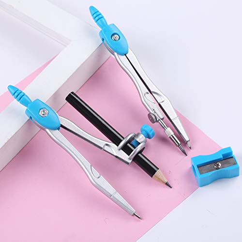 Vobou Math Geometry Kit Sets 10 Piece Student Supplies with Shatterproof Storage Box,Includes Rulers,Protractor,Compass,Eraser,Pencil Sharpener,Lead Refills,Pencil,for Drafting and Drawings（Blue） - color: Blue