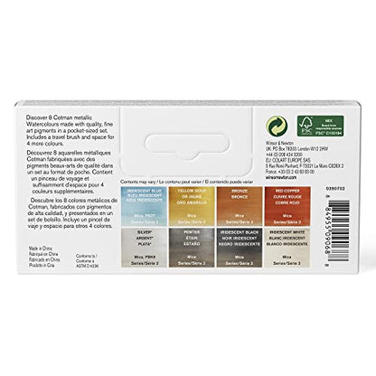 Winsor & Newton Cotman Watercolor Paint Set, 8 Half Pan, Metallic Colors w/ Brush - style: 8 Half Pan Metallic Colors