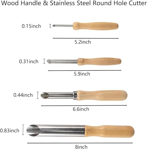8PCS Round Clay Hole Cutters Set with Wooden Handles, Stainless Steel Clay Tools Kit for Drilling, Carving, Pottery, Ceramics and DIY Projects