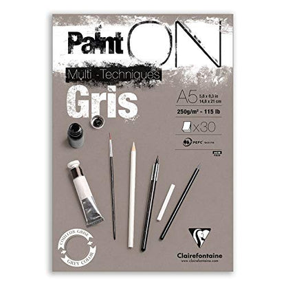 Clairefontaine Paint'ON Grey Paper Pad, 250 g, A5, 30 Sheets - color: Grey, size: A5