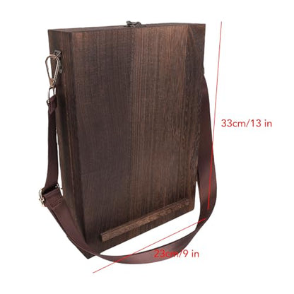 Wood Postman Bag Messenger Box with Hinged Lid Front Clasp Retro Portable Artist Tool Storage Sketch Art Easel for Painting Brown