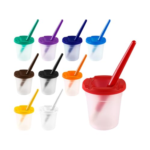 ordinarYone 10 x Leakproof Brush Wash Cups with Sealed Lid, Transparent Cup and Art Brush Set for Art Drawing