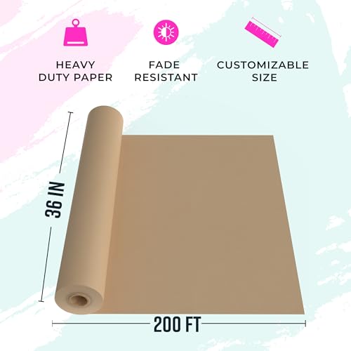 Bryco Goods 36" x 2,400" (200') Brown Kraft Paper Roll - Made in USA - Craft Paper for Banner Bulletin Board Art Table Covering Gift Wrapping Bouquet Packing Parcel (Brown, 36" x 200') - color: Brown, size: 36" x 200'