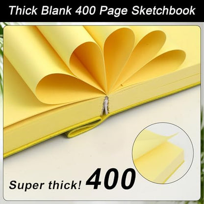 Thick Blank Journal Notebook 400 Pages With Pen Holder ，100gsm Thick Color Paper Fruit A6 Unlined Plain Sketchbook ，No Lines Notebook Soft Leather Unlined Pocket Blank Notebook For Women Drawing Book Memo Writing Sketch Diary 3.9 × 5.5 (Pineapple-Yellow)
