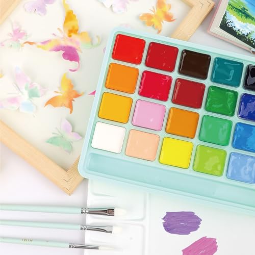 HIMI Gouache Paint Set 24 Vibrant Colors Non Toxic Paints Jelly Cup Design with Palette Paint Brushes Portable for Artist Canvas Painting Watercolor Papers, Rich Pigment, 30ml/Cup