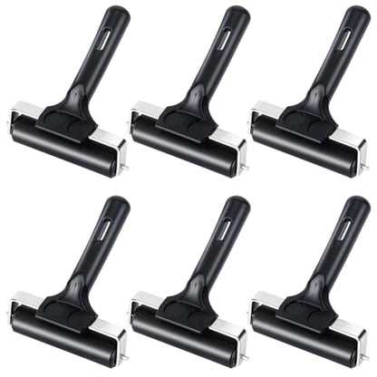 WEBEEDY 6 Pcs Black Rubber Brayer Rollers, 4.2 Inch Ink Roller Brayer Rollers for Crafting Inking Gluing Printmaking Stamping Wallpaper Scrapbooks Christmas DIY Art Craft Projects Home Decor