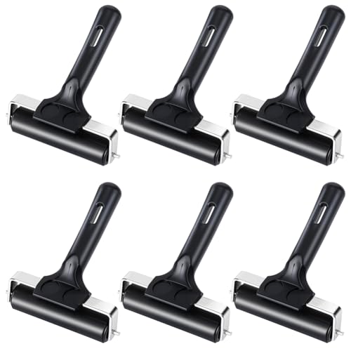 WEBEEDY 6 Pcs Black Rubber Brayer Rollers, 4.2 Inch Ink Roller Brayer Rollers for Crafting Inking Gluing Printmaking Stamping Wallpaper Scrapbooks Christmas DIY Art Craft Projects Home Decor