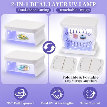 ZEROMX UV Light for Resin, 38W 38 LED Small Double Sided Curing Lamp with Timer, Fast No-Flip and Simultaneous Processing, Portable Collapsible Chamber for Jewelry Making,DIY Crafts
