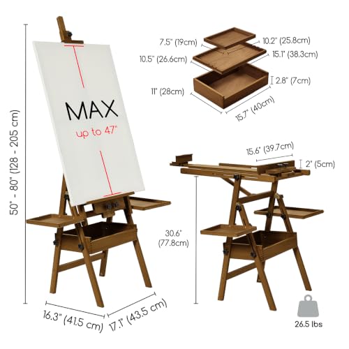 MEEDEN Painting Easel with Storage: H-Frame Beech Wood Art Easel for Adults, Artists, Students, Beginners - Adjustable 50"-80" H, Holds Canvas Up to 47 Inches - color: Walnut