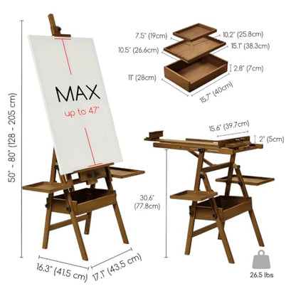 MEEDEN Painting Easel with Storage: H-Frame Beech Wood Art Easel for Adults, Artists, Students, Beginners - Adjustable 50"-80" H, Holds Canvas Up to 47 Inches - color: Walnut