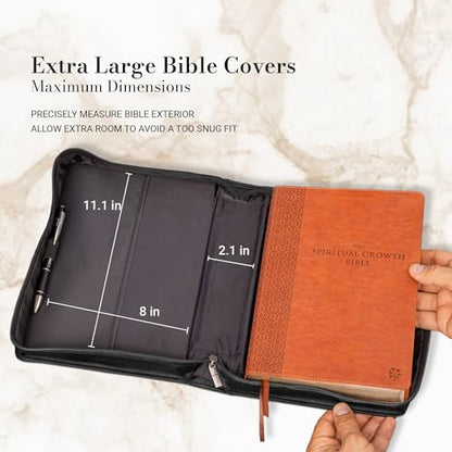 Christian Art Gifts Classic Faux Leather Bible Cover for Men and Women: Be Strong and Courageous - Joshua 1:9 Inspirational Bible Verse with Lion, Gray and Black, XL - size: Extra Large