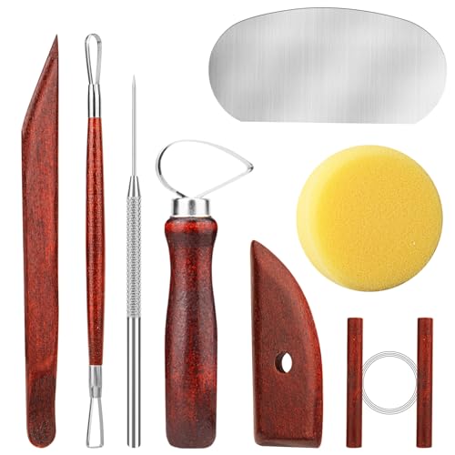 8PCS Stained Wooden Pottery Sculpting Tools, Wood Clay Cleaning Tool Set, Ceramic Modeling Tool for Carving, Molding, Cutting, Trimming, Pottery Wheel, Crafting, Beginners, Adults, Students - color: Stained Wood-8PCS