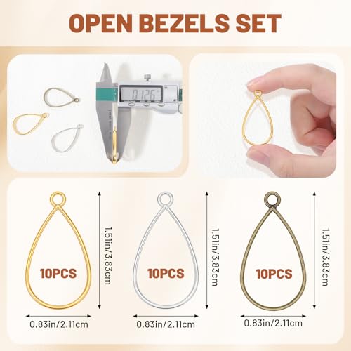 Gartful Open Bezels for Resin Jewelry Making, Hollow Frame Pendants with Jump Rings, Craft Bezels for Necklace, Earrings - style: Water Drop - 30PCS