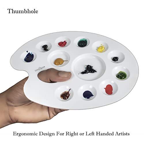 ZAHEPA Oval Paint Tray, Plastic Palette Paint Tray, Painting Palette with 12 Comparments & Thumb Hole, Art Supplies for DIY Crafts, Oil Paint, Watercolor, Acrylic - Ideal for School & Professional - style: Oval - 12 Compartments