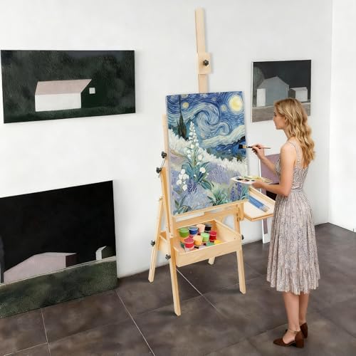 French Easel, Plein Air Painting Easel, Foldable H-Frame Easel Stand for Painting Adult, Studio Art Beech Wood Easel, All-in-One Art Painting Kit for Artists, Beginners, Holder up to 36''