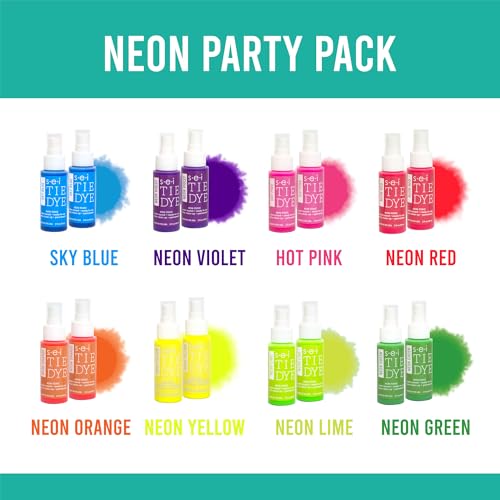 SEI 16 Pack Neon Tie Dye Spray Kit, Tye Dye Kits for Large Groups, Pre-Mixed Water Based Fabric Dye, Spray Bottle Included, Spray Paint for Clothes - color: Neon 16 pack
