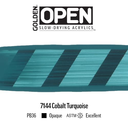 GOLDEN OPEN Slow-Drying Acrylics, Cobalt Turquoise, 2 fl oz. tube, Professional Acrylic Paint, Opaque - color: Cobalt Turquoise, size: 2 Fl Oz (Pack of 1)