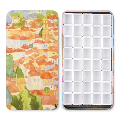 40Pcs Empty Half Pans with Magnetic Stripe Watercolor Paint Travel Tin Palette Case, Artist Paints Half Pan Kits for DIY Watercolor Oils or Acrylics Painting Art Drawing City - color: City
